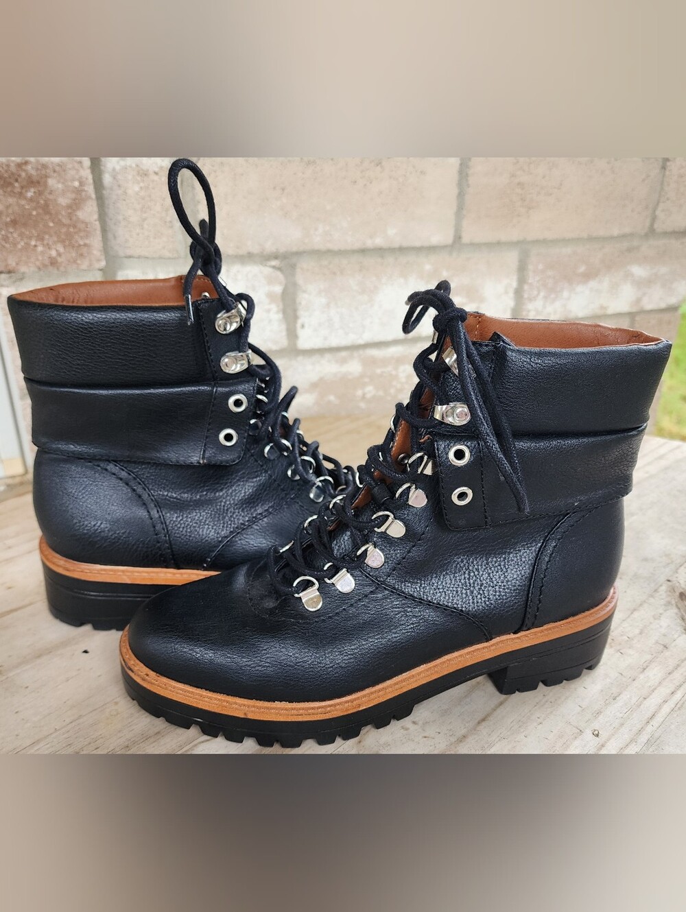 INDIGO RD 8.5M Irisaya Black Hiker Combat Boots D-Ring Lug Sole Moto Booties GUC